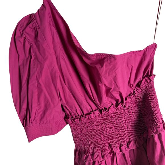 En Saison Celia Pink One Shoulder Puff Sleeve Smocked Mini Dress Size Medium - Picture 9 of 11